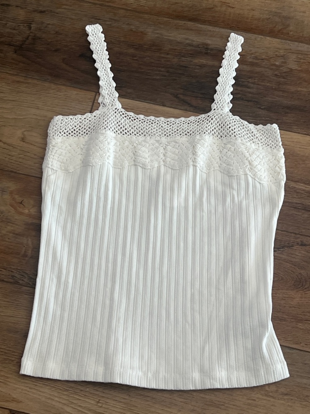 NWT M Free People White Crochet-Trim Ribbed Camisole blouse top